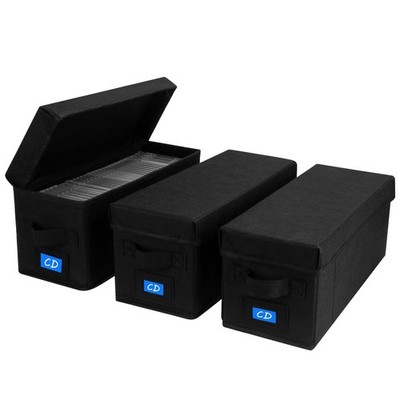 3 PCS CD Case Holder Handles Lid Storage Box Label Slots Media Organizer Blk