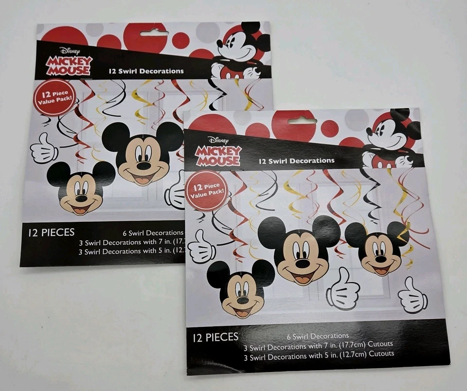 Lote de 2 recortes de papel aluminio remolinos decoraciones fiesta remolinos Mickey Mouse 12 remolinos Foto 2 de 4