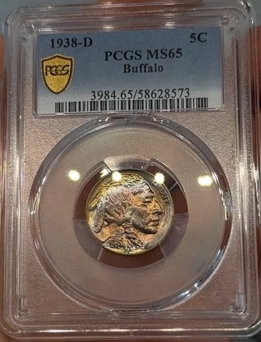 1938-D Buffalo Nickel ~ PCGS MS65 w/ TrueView ~ Rainbow Toned!