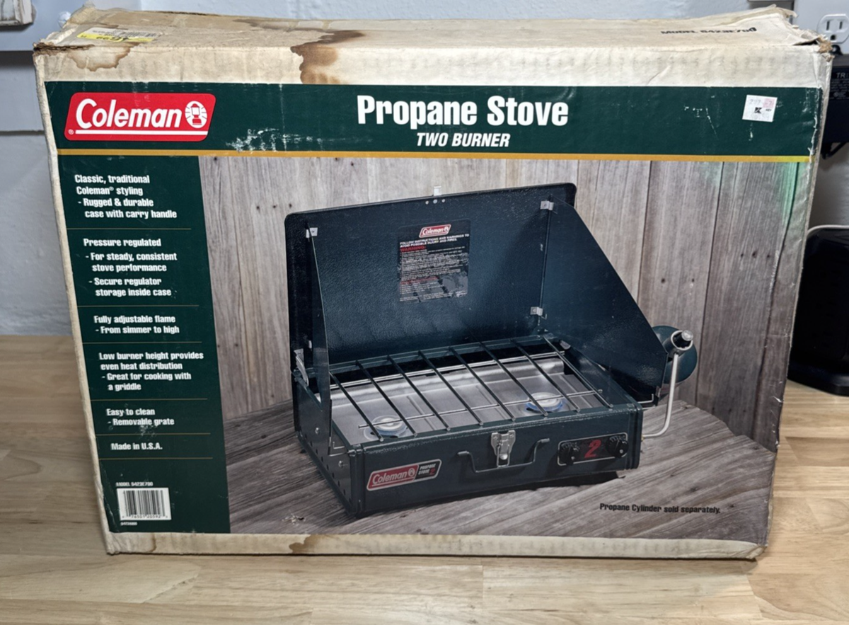 Vintage 1997 Coleman Two Burner Propane Camp Stove Made In USA NIB