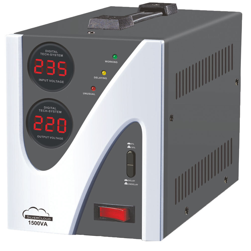 Stabilisateur tension 1500VA boîtier robuste anti-surcharge 900W 6.8A