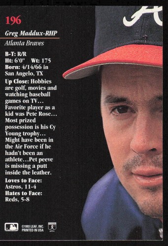 1993 Studio #196 Greg Maddux - FREE SHIPPING - Picture 2 of 2