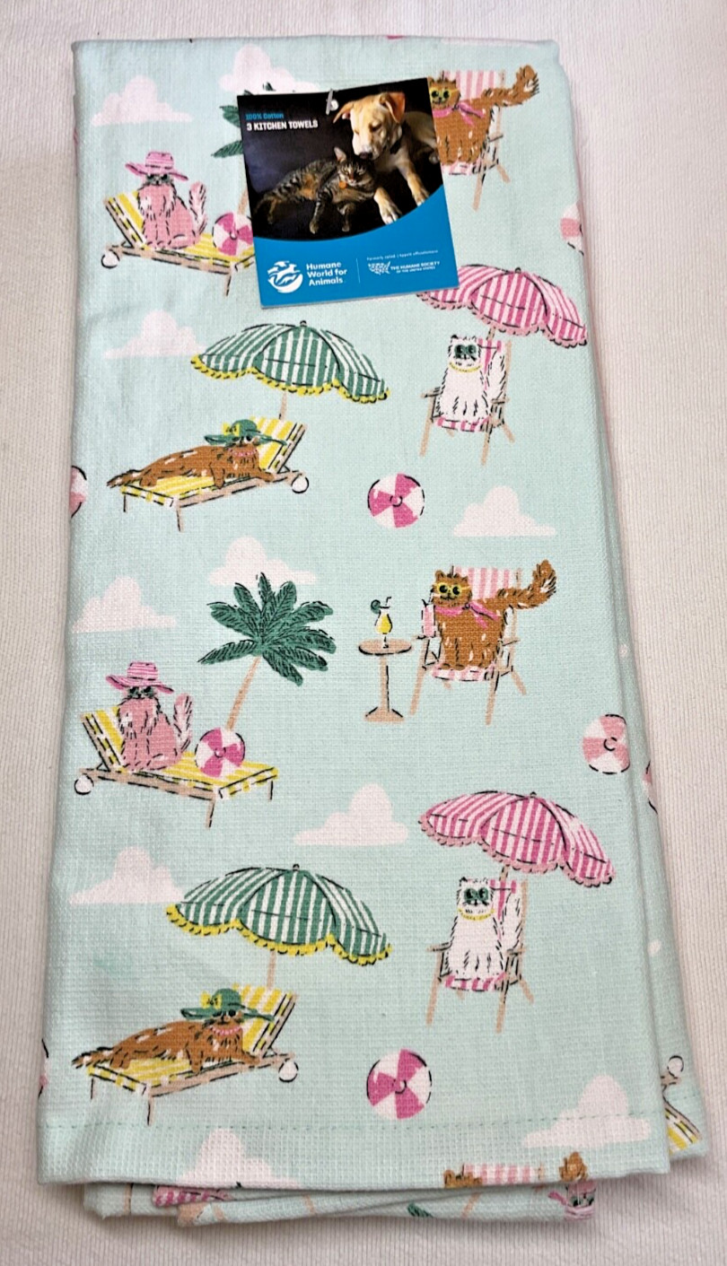 S (3) Cats Beach Pink Blue Hats 100% Cotton Nwt