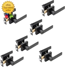 6 Pack Matte Black Privacy Door Handles, Interior Door Knobs for Bed and Bath, H