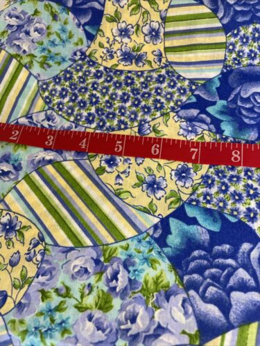 Cotton Quilting Fabric 2 Yards Patchwork Blue Yellow Floral - Picture 3 of 3