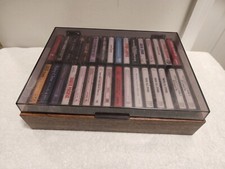 Lot Of 32 Various Cassette Tapes And Wood Holder Untested