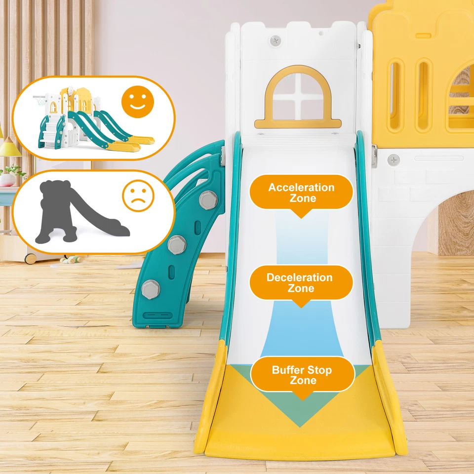 9 in 1 Kids Double Slides Toddler Playground Climb Playset Indoor Outdoor - Image 4 of 4