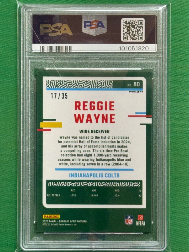 2023 Panini Donruss Optic Bronze Mojo Parallel #80 Reggie Wayne /35 PSA 9 - Image 2 of 2