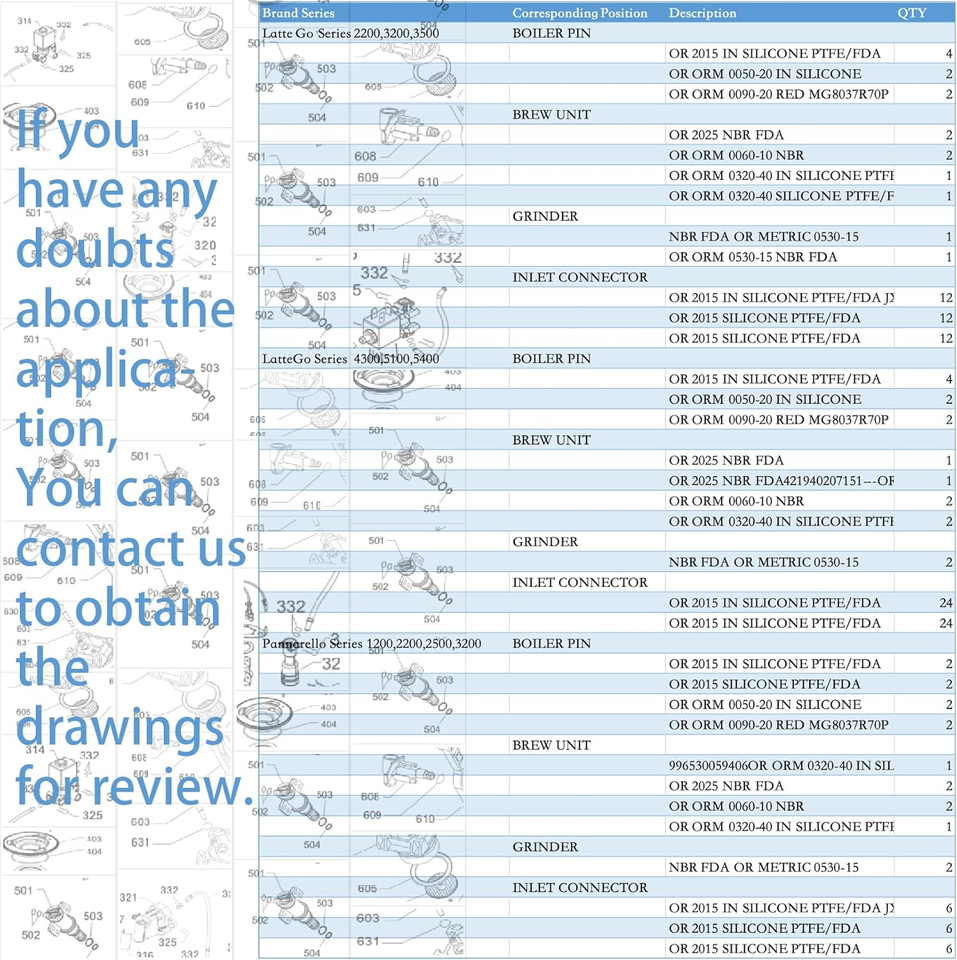 O Rings Replacement Parts for PHILIPS Latte Go 2200 3200 3500 Lattego