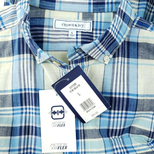 New Crown & Ivy Lot of 2 $110 Button Front Dress Shirts Blue Plaid Large - Picture 3 of 9