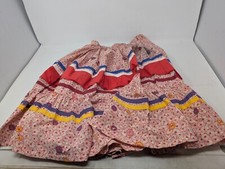 Vintage Handmade Boho Floral Tiered Skirt Red Yellow Blue Southwest M/L L7 