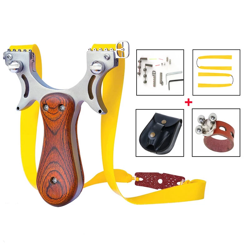 Stainless Steel Wood Hunting Slingshot with 2x Rubber Bands