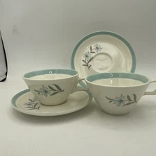 Cunningham & Pickett Avalon Tea Coffee Cup & Saucer Set of 2 Vintage Blue Flower