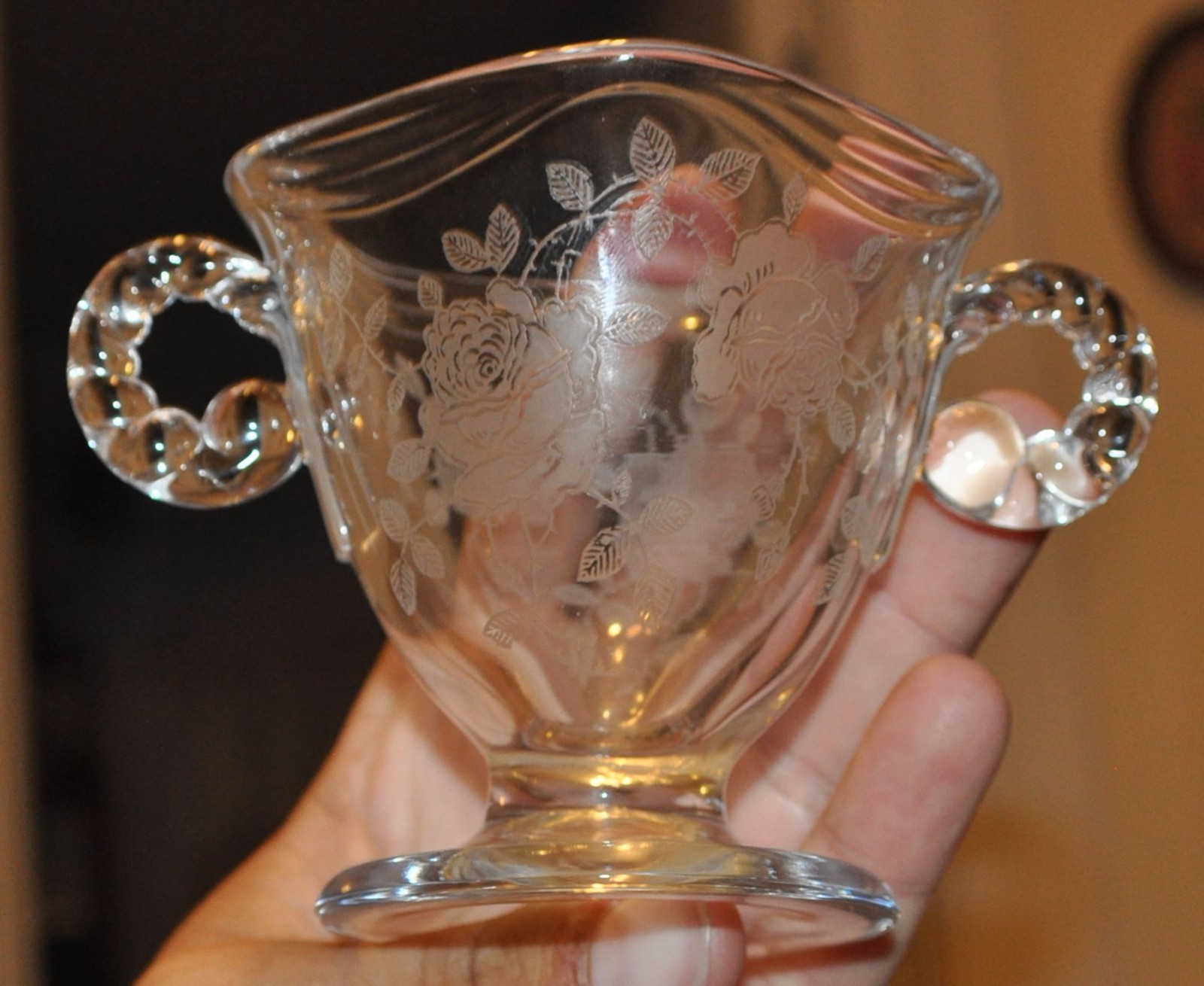 Fostoria Willowmere Clear Glass Sugar Etched Roses eBay