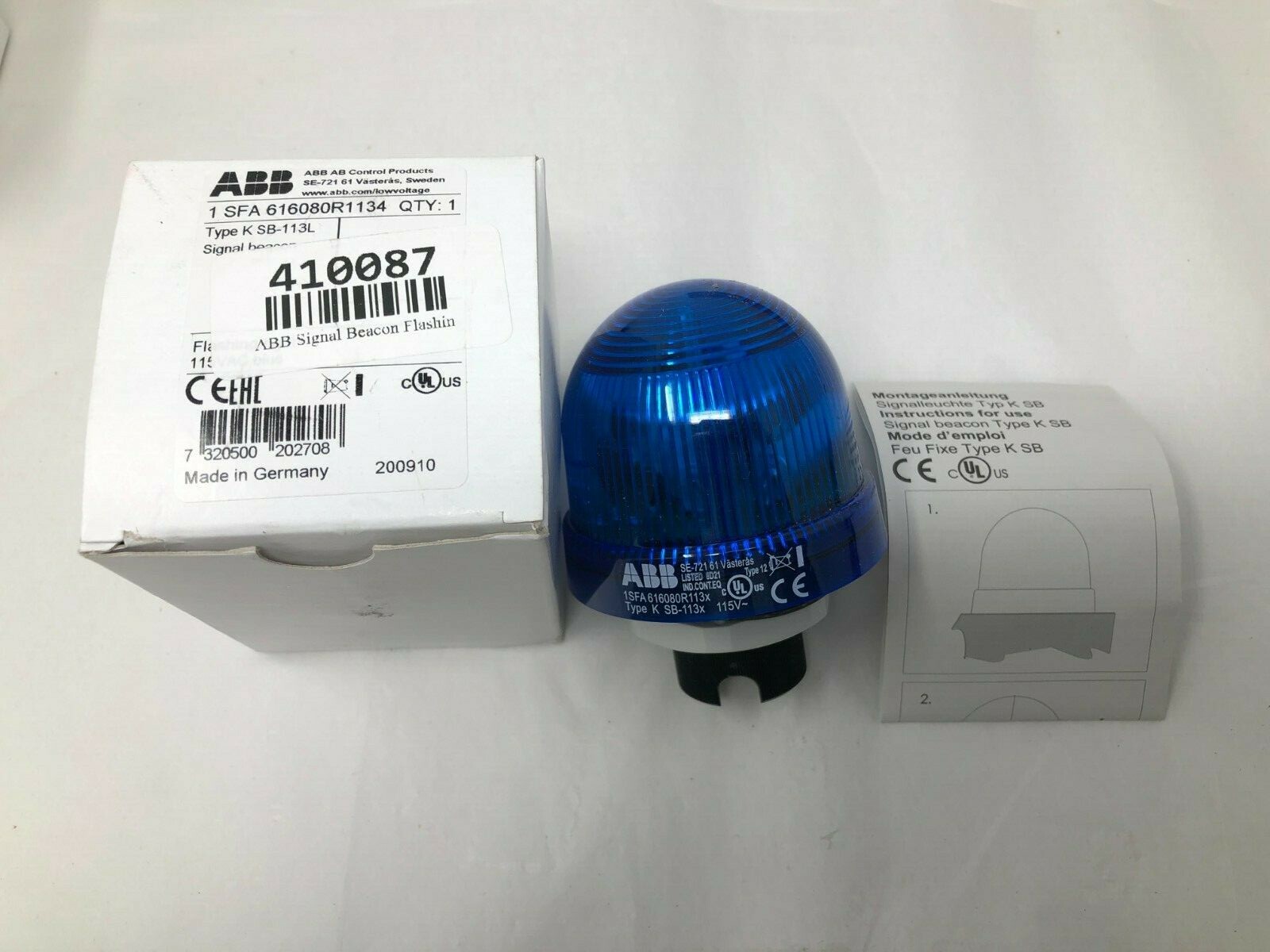 ABB 1 SFA 616080R1134 Signal Beacon Flashing Light 115VAC/DC Blue