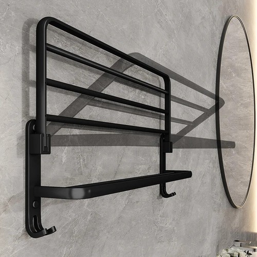 Portasciugamani in alluminio supporto pieghevole con gancio porta asciugamani montaggio a parete 50 cm 1 pz - Foto 9 di 12