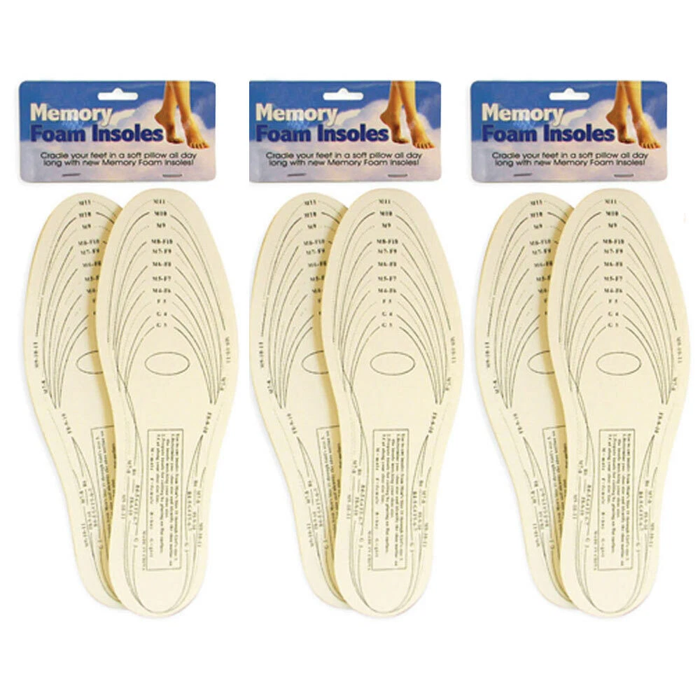 3 Pairs Memory Foam Insoles Shoe Comfort Unisex Size Cushion Feet