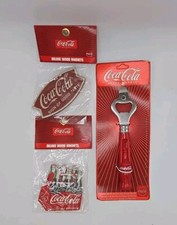 2 Deluxe Wood Coca-Cola Coke Magnets & 1 Bottle Opener New
