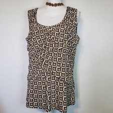 Nine West Sleeveless Flowy Gathered Neutral Stretchy Geo Print Size 1X Tunic Top