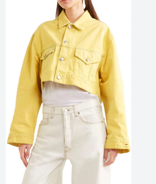 GANNI Yellow Cropped Jacket Denim Size 34 eBay