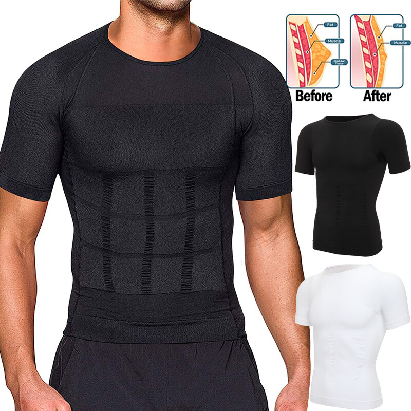 Men Slimming Body Shaper Moobs Compression Shirts Fitenss Tummy Fit eBay