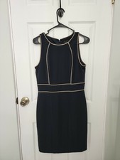 Navy Blue with Tan Piping Sheath Dress Regular Size 6, Wear to Work, Business