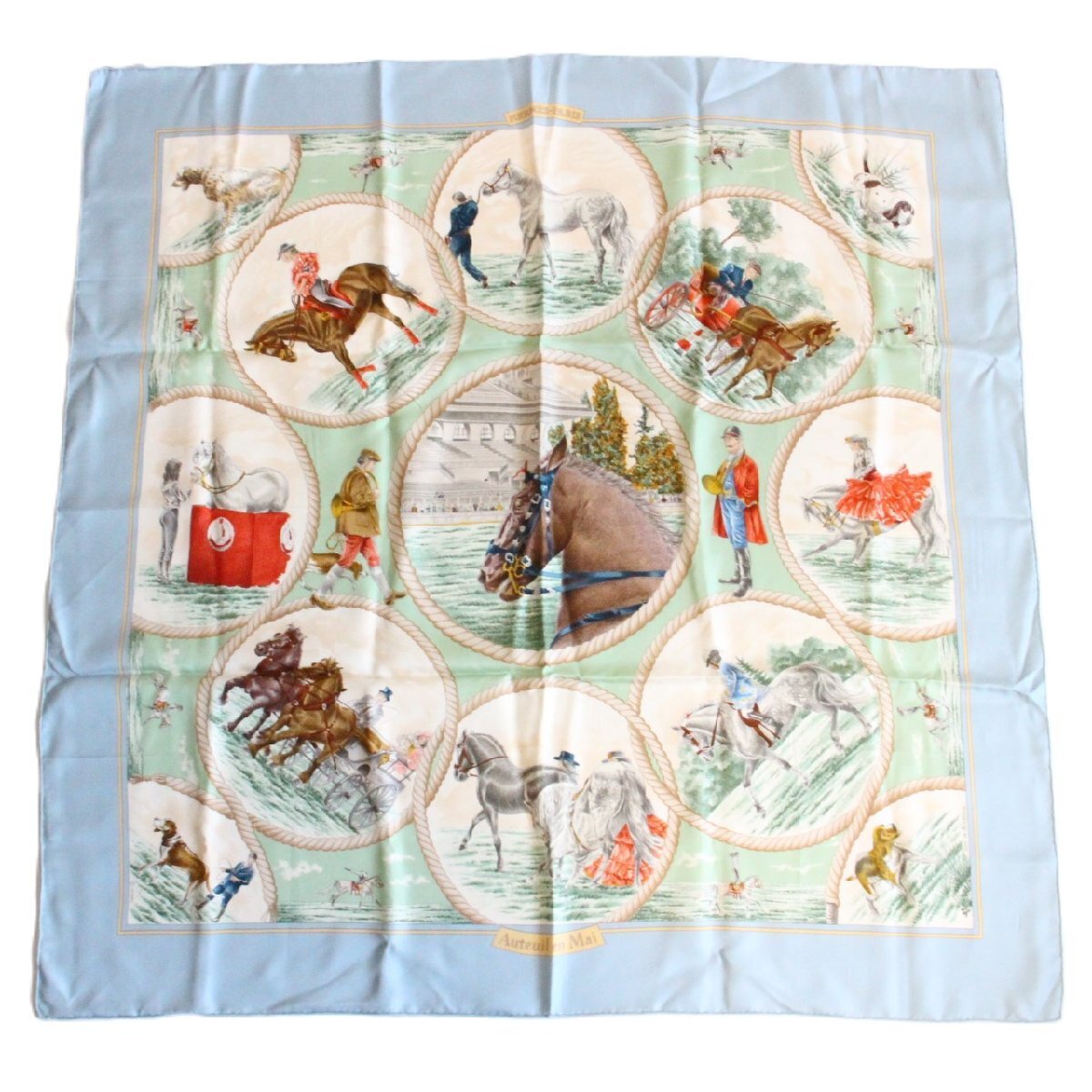 Hermes Carre 90 May Of Auteuil 100% Silk Scarf Blue Ioki Pawnshop Series