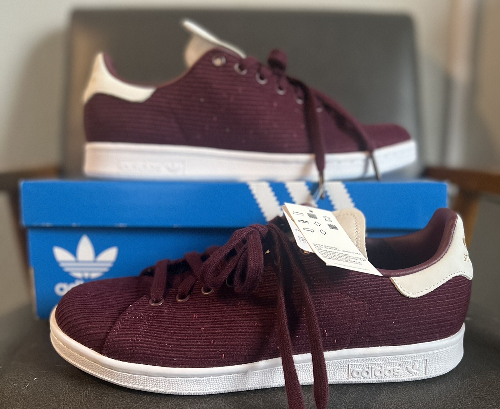 Adidas Stan Smith Maroon Corduroy Size 