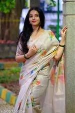 Women's Digital Printed Tissue Cotton Saree with Running Blouse Piece