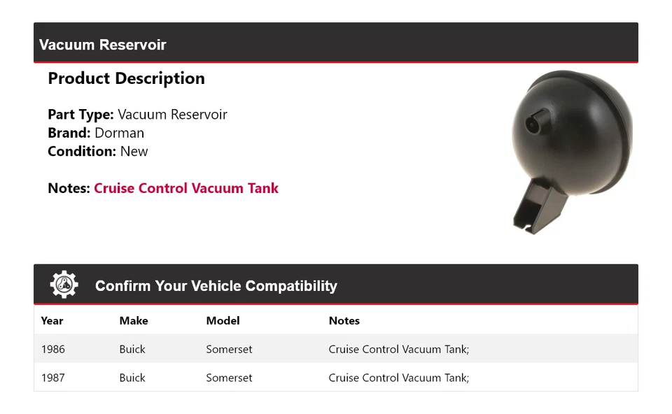 Depósito de vacío Dorman Buick Somerset 1986-1987 Foto 2 de 4