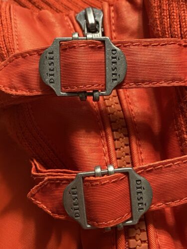 Diesel High Neck Waxed Cotton Moto Bomber Jacket Size Small Red Zip Up Belted - Picture 3 of 9