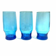 Vintage Laser Blue Juice Glasses MCM Azure Turquoise Set Of 3 Replacement 5.5”