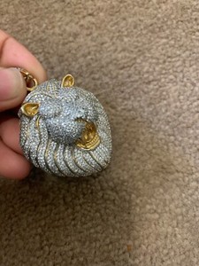 Authentic Mighty Lion Mens Iced Cz Round Pendant 24" Chain 14k Gold Plated Hip Hop Jewelry