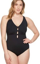 NWT Lauren Ralph Lauren Women's Sz 16W Black Shaping Plunge One Piece Swimsuit