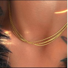 18K Gold Plated Multi Strand Layered Necklace. Elegant Simple Design. New Gift