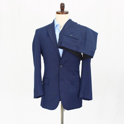 Kenneth Cole Awearness 38L 32x32 Blue Full Suit Solid 2-Button Wool Blend