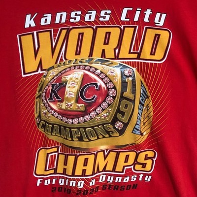 Kansas Chiefs 2019-2020 World Champs Forging A Dynasty Red T-Shirt Size 2XL
