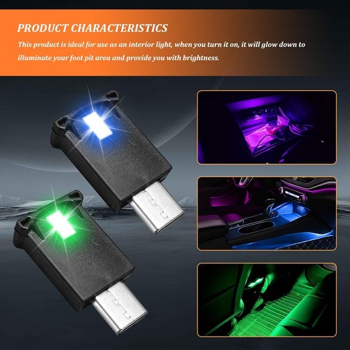 2PCS USB Type C LED Ambient Light, Mini 8 Colors RGB Multicolor - Bild 3 von 7