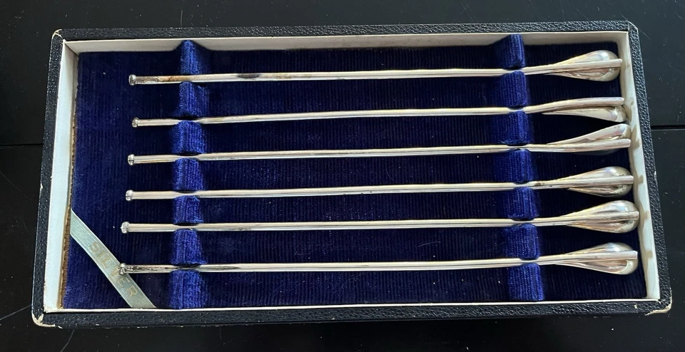 Sakai Silver Smith Mint Julip/Cuchara de paja de té helado 8” L Juego de 6 cajas originales Foto 4 de 4