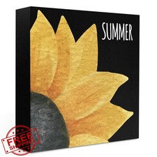 IYEZH 5" Sunflower Wood Box Sign, Summer Desk Wall Decor
