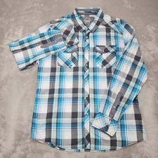 BKE Shirt Mens Large Blue Plaid Western Pearl Snap Pockets Rodeo Standard Fit