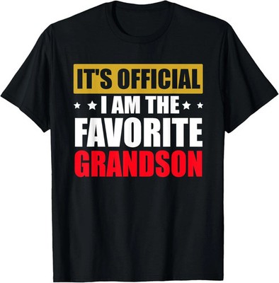MOST POPULAR! It's Official I am The Favorite Grandson Funny Tee T-Shirt S-3XL