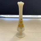 Vintage Fenton Bud Vase Custard Satin Glass Hand Painted Artist Signed