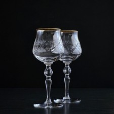 Neman Crystal Wine Glasses 8oz Gold Rim Set o...