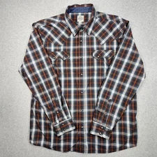 Moonshine Spirits Brad Paisley Western Shirt XL Brown Plaid Sawtooth Pearl Snap