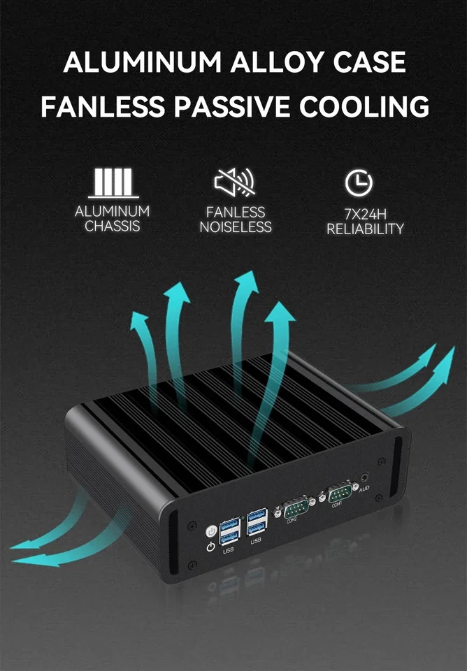Intel N100 J6412 Fanless Mini PC Dual LAN 2xCOM RS485 6USB Support 4G SIM - Image 3 of 4