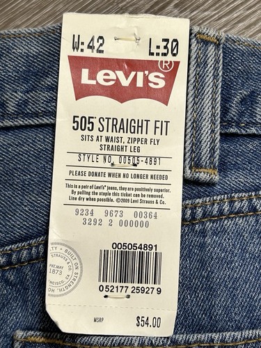Levi's 505 Straight Fit Jeans Men’s 42x30” Straight Leg Cotton Denim Blue NEW! - Afbeelding 4 van 14