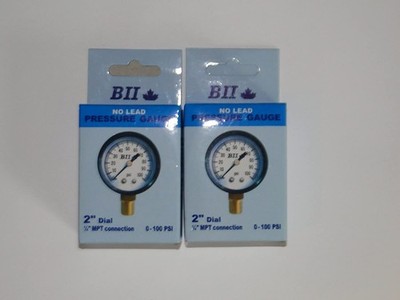 2'' X 100 PSI 1/4'' BRASS DRY PRESSURE GAUGE FOR WELL PUMP PRESSURE TANK (2 Pack)