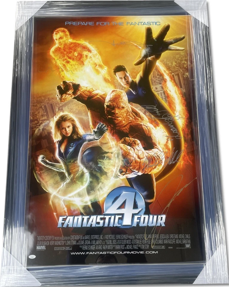Póster autografiado firmado por Fantastic Four Chris Evans +5 enmarcado JSA