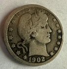 1902-P Barber Quarter Silver - Very Good (VG)